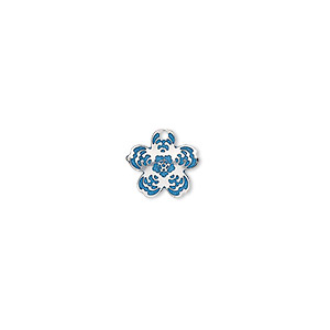 Charm, stainless steel, blue patina, 10x9mm single-sided domed flower. Sold per pkg of 8.