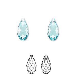 Drop, Crystal Passions&reg;, light turquoise, 13x6.5mm faceted briolette pendant (6010). Sold per pkg of 2.