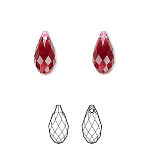 Drop, Crystal Passions&reg;, scarlet, 13x6.5mm faceted briolette pendant (6010). Sold per pkg of 2.