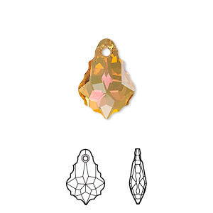 Drop, Crystal Passions&reg;, crystal summer blush, 16x11mm faceted baroque pendant (6090). Sold per pkg of 2.