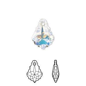 Drop, Crystal Passions&reg;, crystal AB, 16x11mm faceted baroque pendant (6090). Sold per pkg of 2.