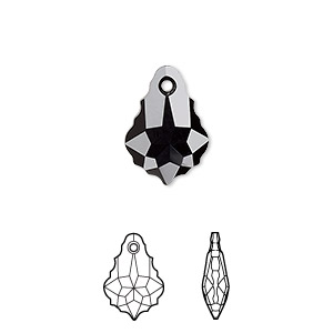 Drop, Crystal Passions&reg;, jet, 16x11mm baroque pendant (6090). Sold per pkg of 2.