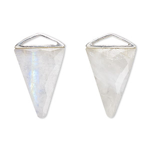 Drop, rainbow moonstone (natural) and sterling silver, 21x21x15mm-22x22x16mm hand-cut double-sided faceted triangle. Sold individually.