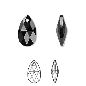 Drop, Crystal Passions&reg;, jet, 16x9mm faceted pear pendant (6106). Sold per pkg of 2.