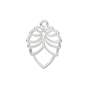 Charm, sterling silver, 21x17mm single-sided leaf with open design. Sold individually.