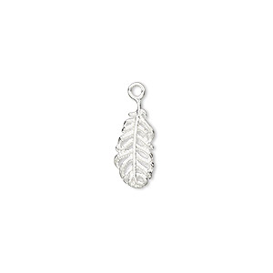 Charm, sterling silver, 14.5x6.5mm single-sided feather. Sold per pkg of 2.