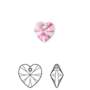 Drop, Crystal Passions&reg;, rose, 10mm heart pendant (6228). Sold per pkg of 4.