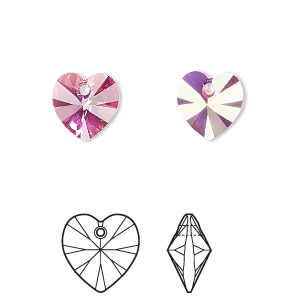 Drop, Crystal Passions&reg;, rose AB, 10mm heart pendant (6228). Sold per pkg of 4.