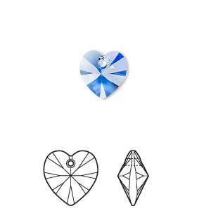 Drop, Crystal Passions&reg;, sapphire, 10mm heart pendant (6228). Sold per pkg of 4.