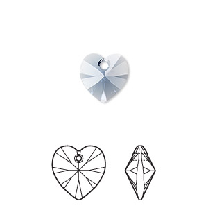 Drop, Crystal Passions&reg;, denim blue, 10mm heart pendant (6228). Sold per pkg of 4.