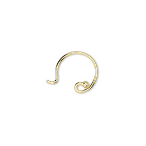 Ear wire, gold-finished sterling silver, 12mm French hook with 2mm ball and open loop, 19 gauge. Sold per pair.