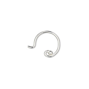 Ear wire, sterling silver, 12mm French hook with 2mm ball and open loop ...