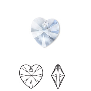Drop, Crystal Passions&reg;, light sapphire, 14mm heart pendant (6228). Sold per pkg of 2.