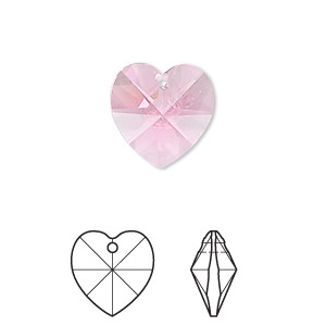 Drop, Crystal Passions&reg;, rose, 14mm heart pendant (6228). Sold per pkg of 2.