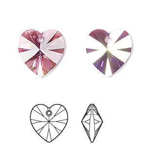 Drop, Crystal Passions&reg;, rose AB, 14mm heart pendant (6228). Sold per pkg of 2.