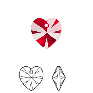 Drop, Crystal Passions&reg;, Siam, 14mm heart pendant (6228). Sold per pkg of 2.