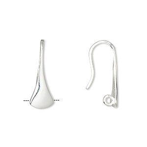 Ear wire, sterling silver, 20mm fan shape fishhook with hidden open loop, 18 gauge. Sold per pair.