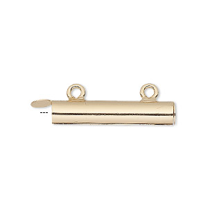 End bar, gold-finished brass, 26x5mm round tube with fold-in ends and 2 loops, 4mm inside diameter. Sold per pkg of 4.