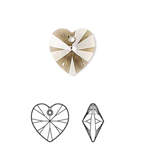 Drop, Crystal Passions&reg;, black diamond golden shadow, 14mm heart pendant (6228). Sold per pkg of 2.