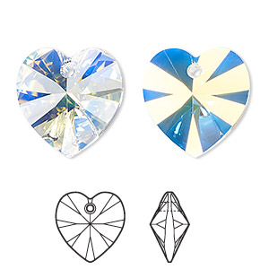 Drop, Crystal Passions&reg;, crystal AB, 18mm heart pendant (6228). Sold per pkg of 2.