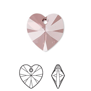 Drop, Crystal Passions&reg;, crystal antique pink, 18mm heart pendant (6228). Sold per pkg of 2.
