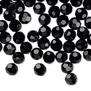 Bead, Preciosa Czech crystal, opaque jet, 6mm faceted round. Sold per pkg of 24.