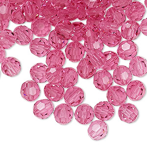 Bead, Preciosa Czech crystal, rose, 6mm faceted round. Sold per pkg of 24.