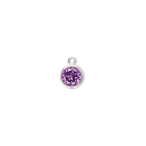Drop, cubic zirconia and sterling silver, alexandrite purple, 7mm faceted round. Sold individually.