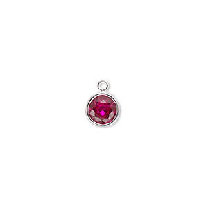 Drop, cubic zirconia and sterling silver, ruby red, 7mm faceted round. Sold individually.