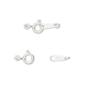 Clasp, springring, sterling silver, 6mm with 9x3mm chain tab and (2) 3mm soldered jump rings. Sold per pkg of 2.