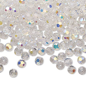 Bead, Preciosa Czech crystal, crystal AB, 4mm faceted round. Sold per pkg of 24.