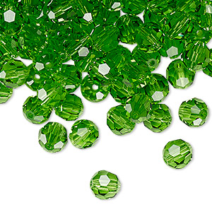 Bead, Preciosa Czech crystal, peridot, 6mm faceted round. Sold per pkg of 24.