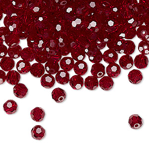 Bead, Preciosa Czech crystal, Siam, 4mm faceted round. Sold per pkg of 24.