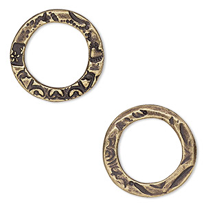 Component, TierraCast&reg;, &quot;Vida Mas Dulce&quot; collection, antique brass-plated pewter (tin-based alloy), 20mm open round with flora design and 13.5mm hole. Sold per pkg of 2.