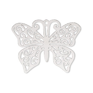 Focal, Lazer Lace&#153;, stainless steel, 32x25mm double-sided butterfly. Sold per pkg of 2.