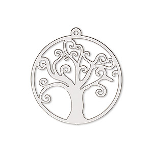 Drop, Lazer Lace&#153;, stainless steel, 26mm double-sided open round with tree of life. Sold per pkg of 4.