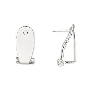 Earstud, silver-finished steel, 19x8.5mm flat oval with self-closing clip. Sold per pkg of 2 pairs.
