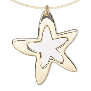Focal, steel / aluminum / gold-finished &quot;pewter&quot; (zinc-based alloy), 42.5x38mm single-sided brushed star with steel jump ring. Sold per pkg of 2.