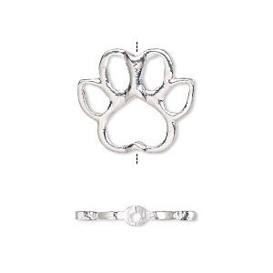 Bead frame, silver-plated &quot;pewter&quot; (zinc-based alloy), 19x17mm vertically drilled open paw print, fits up to 8mm beads. Sold per pkg of 4.