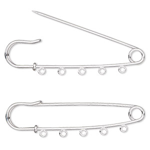 Kilt pin, silver-plated steel, 3 inches with 5 loops. Sold per pkg of 10.