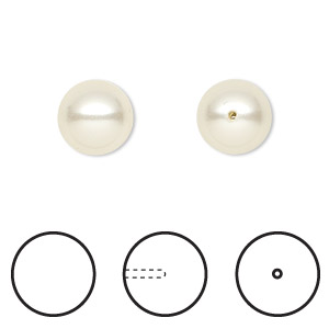 Pearl, Crystal Passions&reg;, cream, 10mm half-drilled round (5818). Sold per pkg of 4.