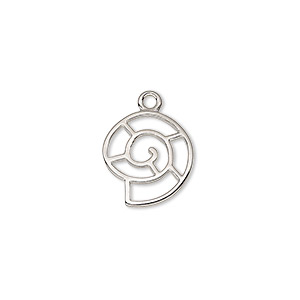 Charm, imitation rhodium-plated &quot;pewter&quot; (zinc-based alloy), 14.5x13mm two-sided open nautilus shell. Sold individually.