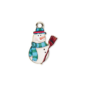 Charm, gold-finished &quot;pewter&quot; (zinc-based alloy) and resin, multicolored, 19x14mm single-sided snowman. Sold individually.