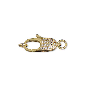 Clasp, lobster claw, gold-plated pewter (zinc-based alloy