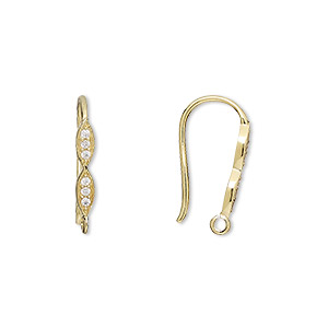 Hook Ear Wire Findings Cubic Zirconia Gold Colored