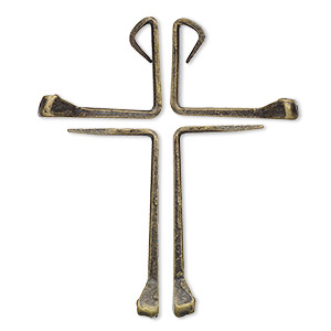 Component, antique brass-plated carbon steel, 55x47mm assembled horseshoe nail cross. Sold per 4-piece set.