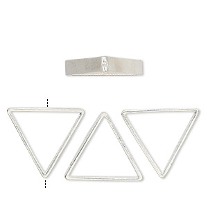 Bead frame, silver-finished brass, 19mm vertically-drilled triangle, fits up to 10mm round bead. Sold per pkg of 4.