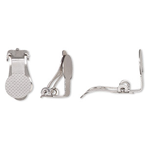 Earring, clip-on, stainless steel, 14.5x9mm with 9mm round flat pad. Sold per pair.