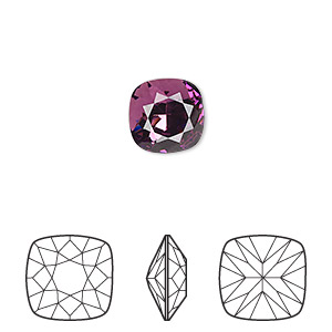 Embellishment, Crystal Passions&reg;, amethyst, foil back, 10mm faceted cushion fancy stone (4470). Sold per pkg of 2.