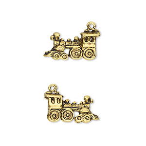 Charm, antique gold-finished &quot;pewter&quot; (zinc-based alloy), 18x15mm 3D train. Sold per pkg of 4.
